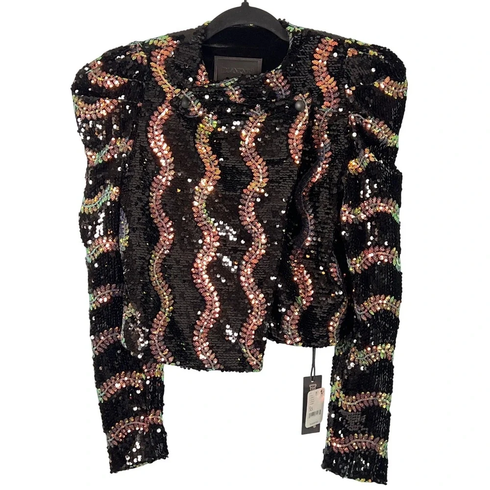 NWT Free People BlankNYC Beauty Spot Black Pink‎ Sequins Blazer Chic Bold XS